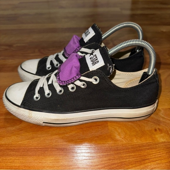 Converse All Star Double Tongue Low Top Sneakers 530236F Black Purple Women's 7 - Picture 2 of 10